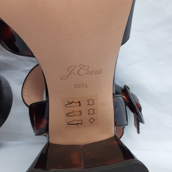 J. CREW Penny Tortoise Patent Leather Ankle Strap Buckle Sandal | Size 10.5 - Picture 13 of 13